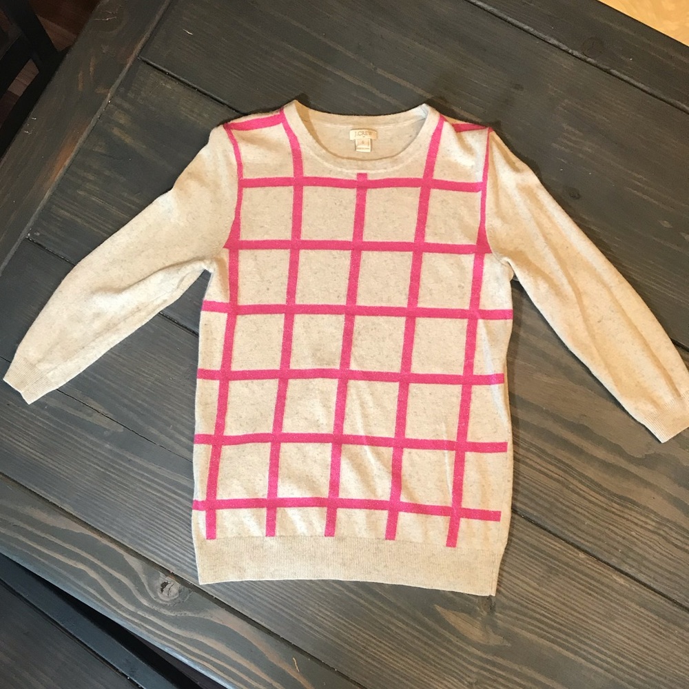 J. Crew Sweater Windowpane Sweater Pink & Cream